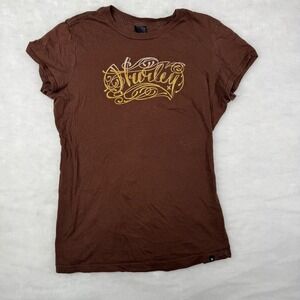Hurley Graphic Tee Women Small Brown Surf Skate Y2K